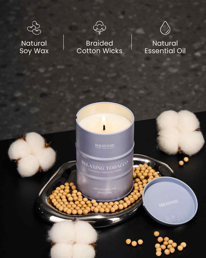 M&SENSE Tobacco Scented Candle – Natural Soy Blend, 11.3oz, 70-Hour Burn | Aromatherapy