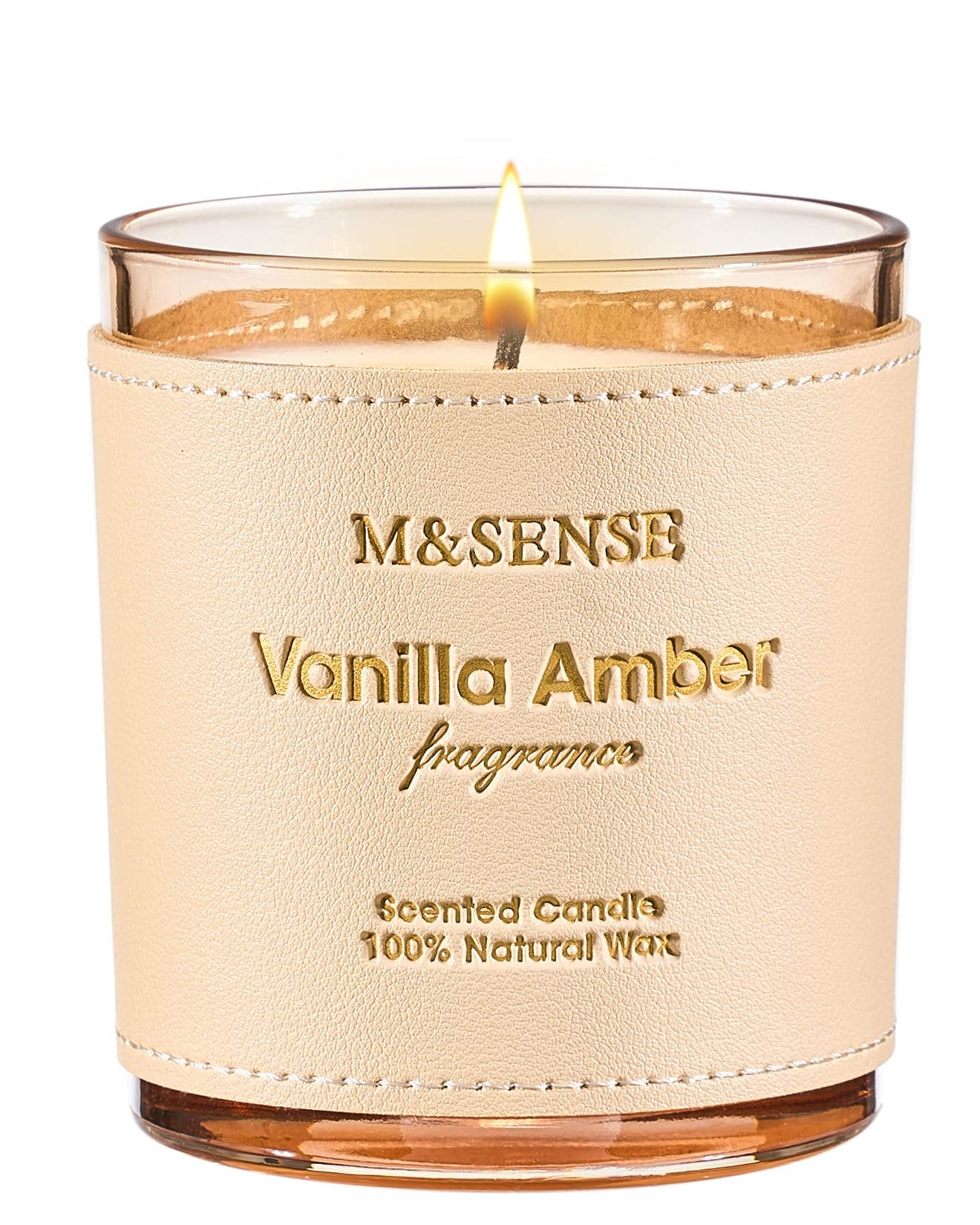 M&SENSE Vanilla Amber Scented Candles - Vegan Soy Wax, 10oz, 42-Hour Burn Time