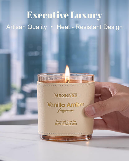 M&SENSE Vanilla Amber Scented Candles - Vegan Soy Wax, 10oz, 42-Hour Burn Time