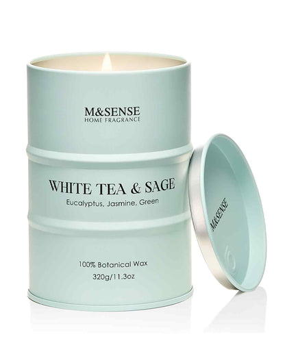 M&amp;SENSE White Tea Sage Candle – Non-Toxic Soy Blend, Aromatherapy, 11.3oz, 70-Hour Burn