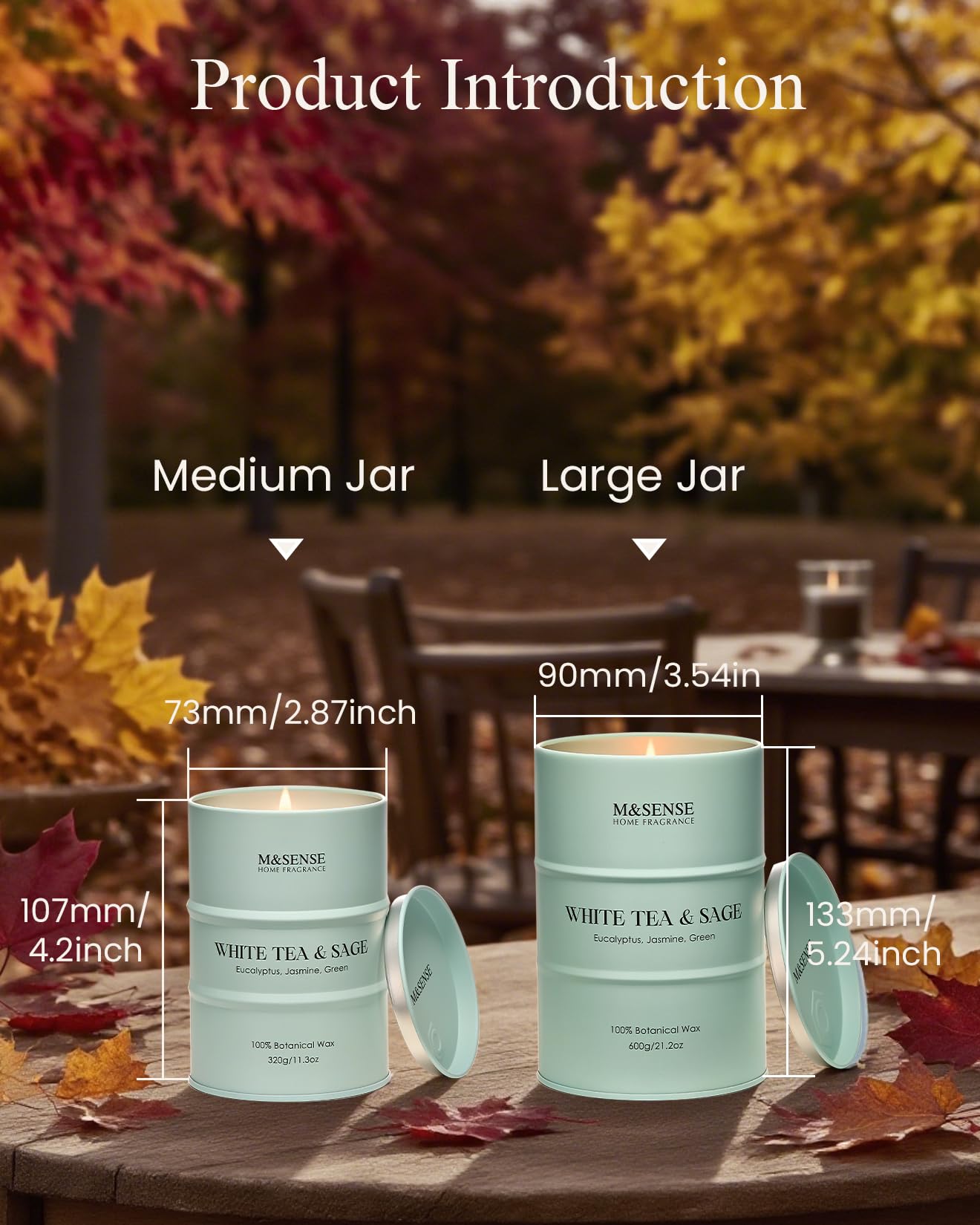 M&SENSE White Tea Sage Scented Candle – Large 21.2oz Natural Soy, 120-Hour Burn Time