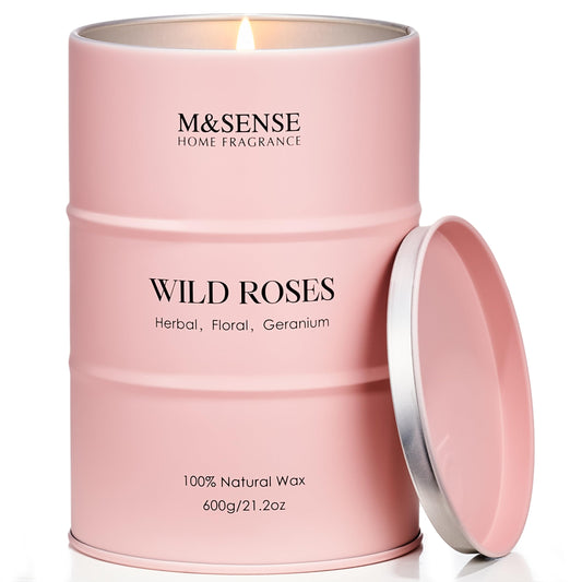 MSENSE Wild Rose Soy Candle 21.2oz – 120h Long-Lasting Natural Aromatherapy