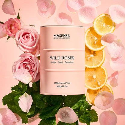 MSENSE Wild Rose Soy Candle 21.2oz – 120h Long-Lasting Natural Aromatherapy