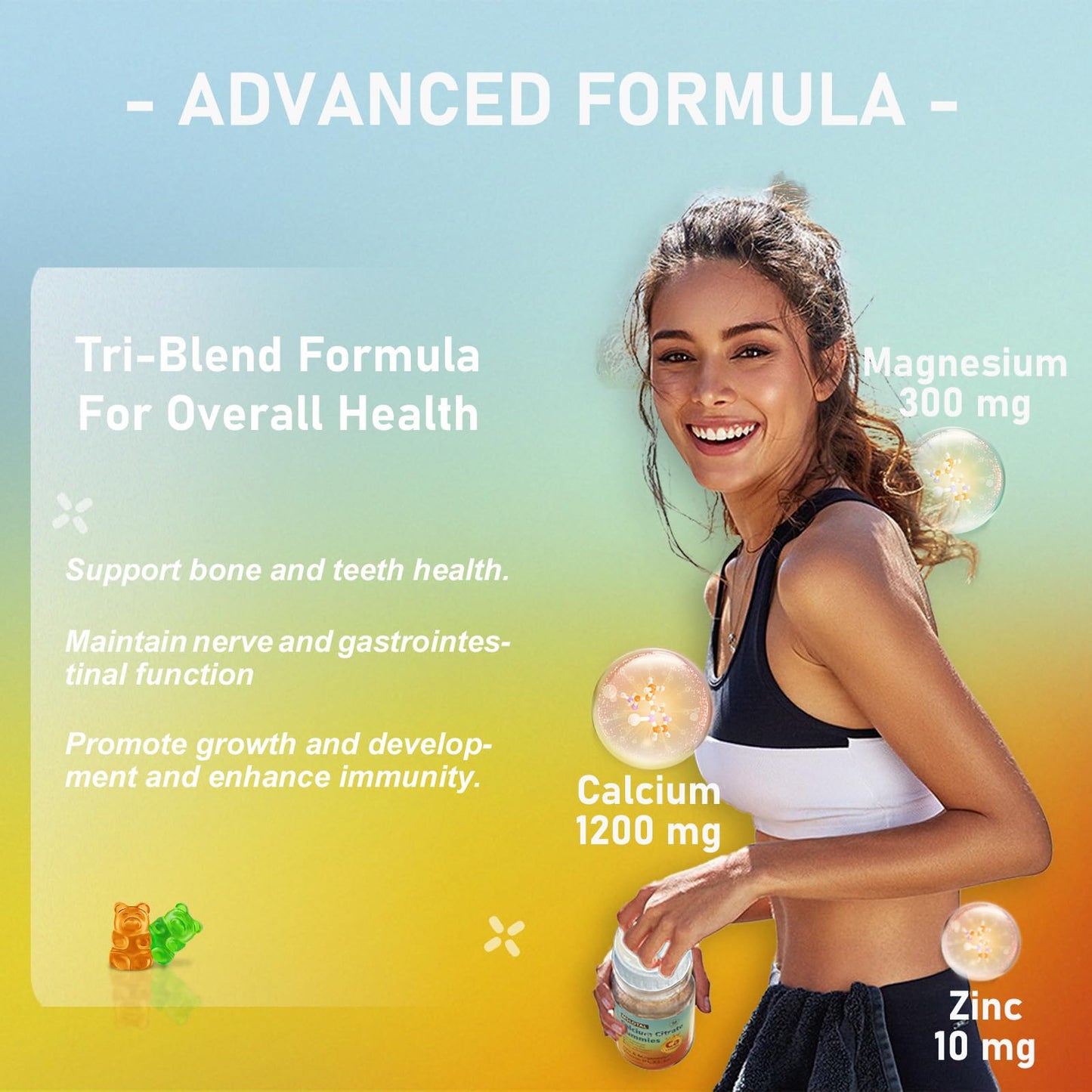 MSLOTAL Calcium Citrate Gummies 1200mg with Vitamin D3 – Bone & Muscle Health