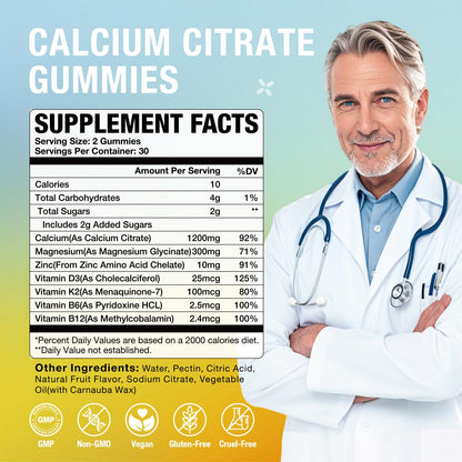 MSLOTAL Calcium Citrate Gummies 1200mg with Vitamin D3 – Bone & Muscle Health