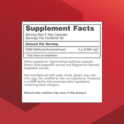 Protocol MSM Bioavailable Sulfur 1000mg | Joint Health & Hair, Skin & Nails | Vegan & Non-GMO | 180 Veg Capsules