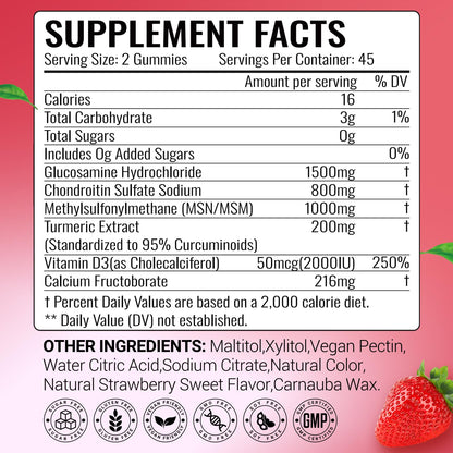 Glucosamine Chondroitin Gummies with MSM & Calcium – Joint Pain Relief & Cartilage Support (90 Count)