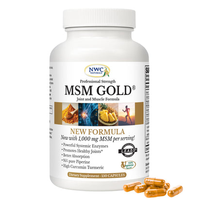 NWC Naturals MSM Gold – Systemic Enzyme + Turmeric, Lycopene & BioPerine for Joint & Muscle Support