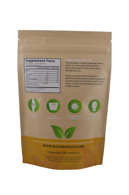 MSM Organic Sulfur - 99.9% Pure MSM Supplement - Lab-Tested & Certified (1 Pound)
