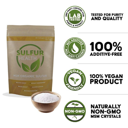 MSM Organic Sulfur - 99.9% Pure MSM Supplement - Lab-Tested & Certified (1 Pound)