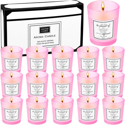 MTLEE 16-Pack Scented Candles Gift Set – Aromatherapy Soy Wax, Pink, Inspirational