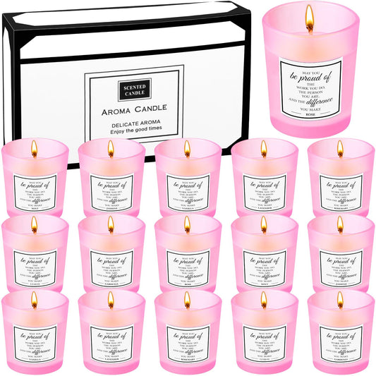 MTLEE 16-Pack Scented Candles Gift Set – Aromatherapy Soy Wax, Pink, Inspirational