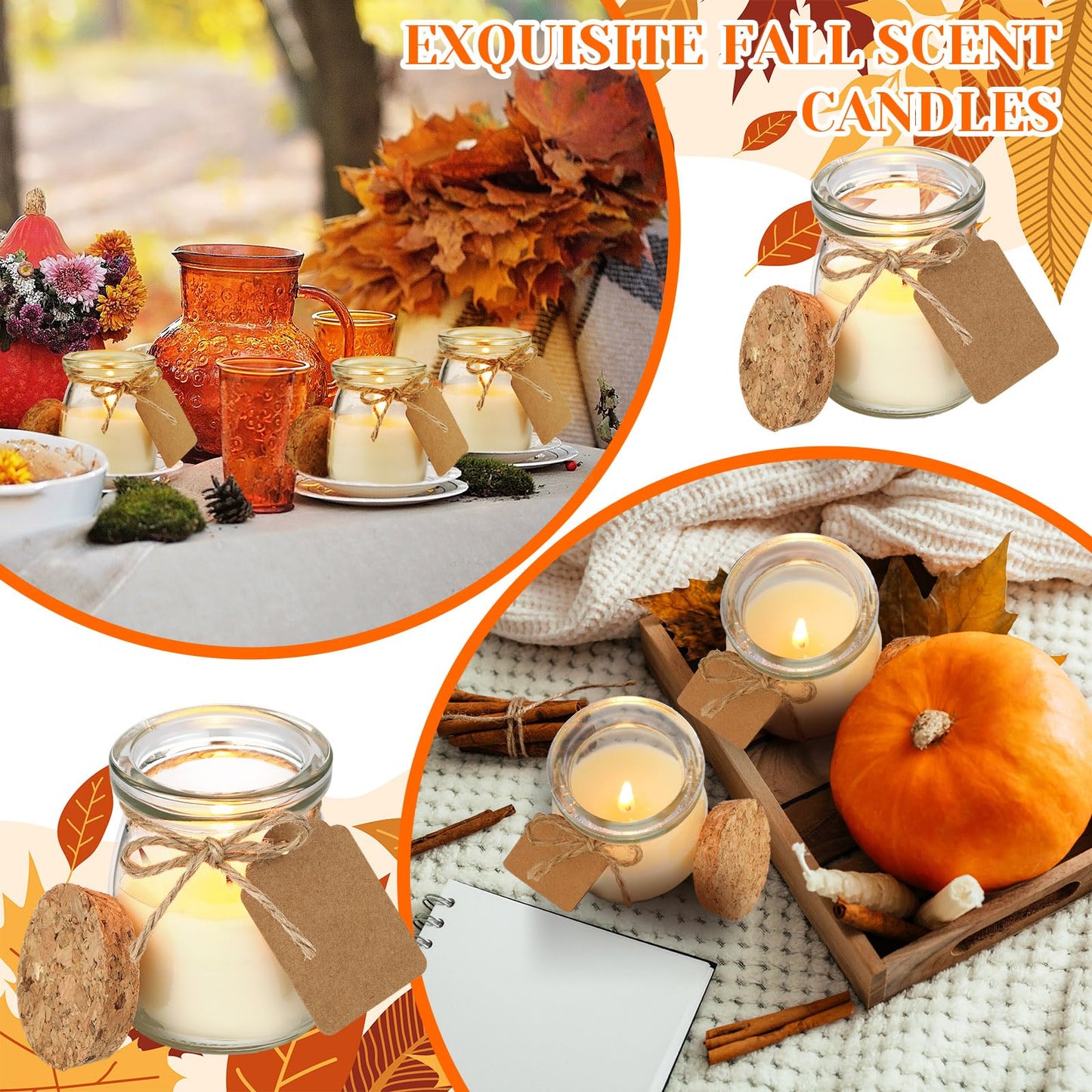 MTLEE 50 Pcs Pumpkin Jar Candles – Thanksgiving Gifts, Natural Soy Wax, DIY Tags