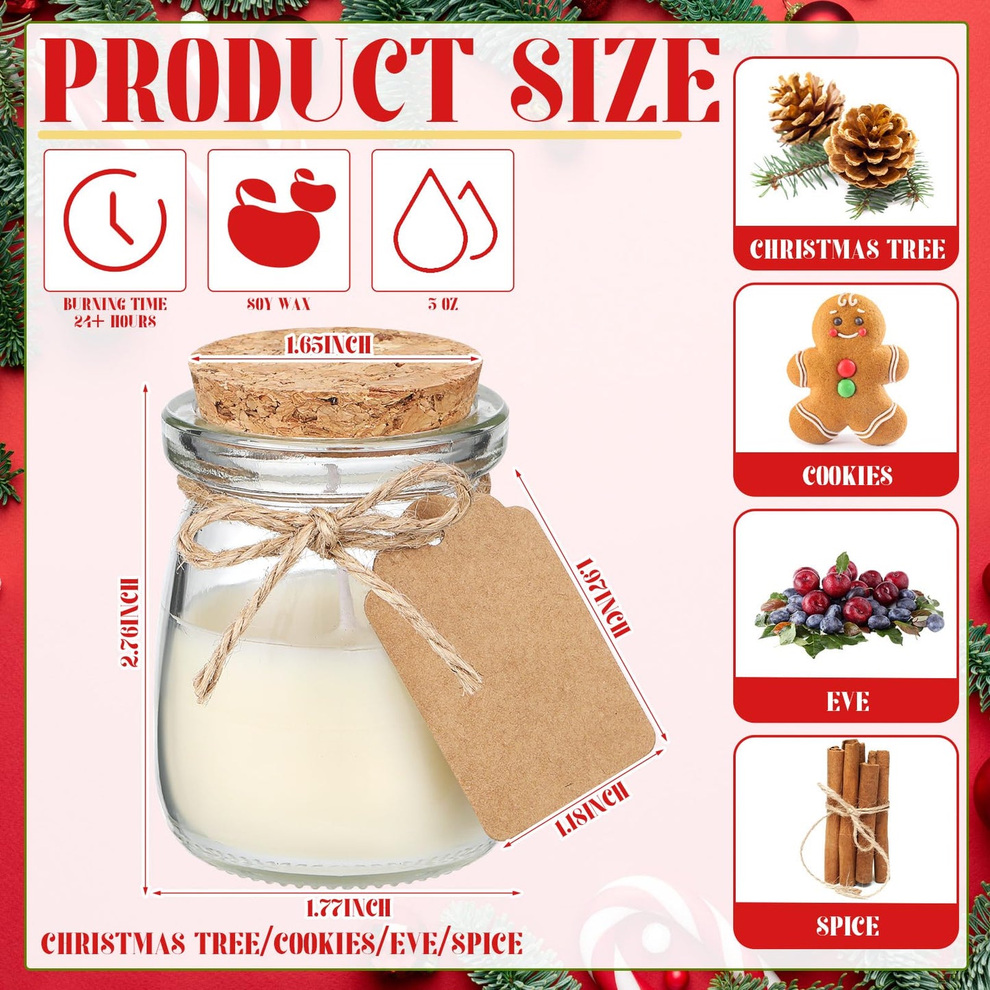 MTLEE 50 Pcs Christmas Jar Candles – Scented Soy Wax Jars with DIY Tag Cards | Xmas Gift & Party Favors