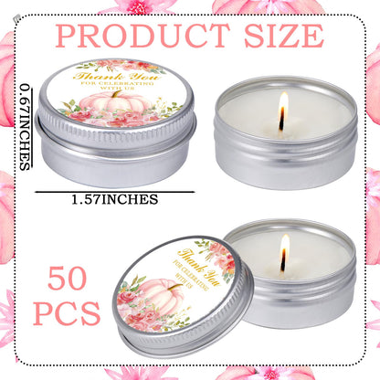 MTLEE 50 Pcs Little Pumpkin Baby Shower Favors – Lavender Scented Soy Wax Candles in Pink Travel Tins