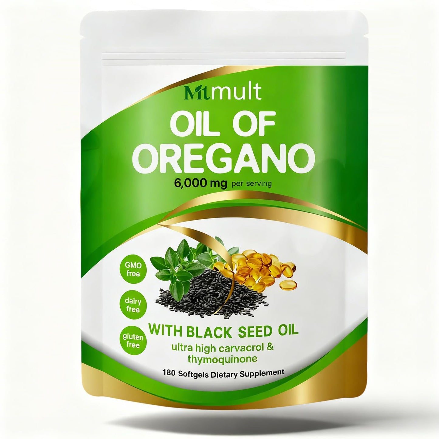 MTMULT Oil of Oregano with Black Seed Oil & Moringa – 6000mg, 180 Softgels (Carvacrol‑Rich, Opaque Packaging)