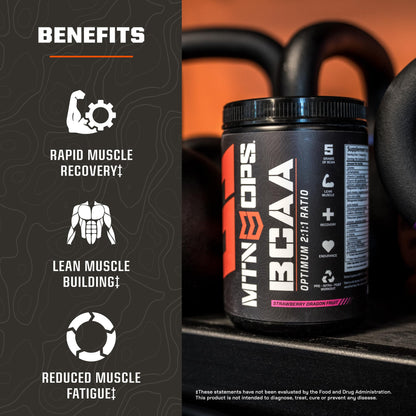 MTN OPS BCAA 2:1:1 Amino Acids – Zero Sugar & Gluten Free | Rapid Muscle Recovery (30-Serv, Strawberry Dragonfruit)