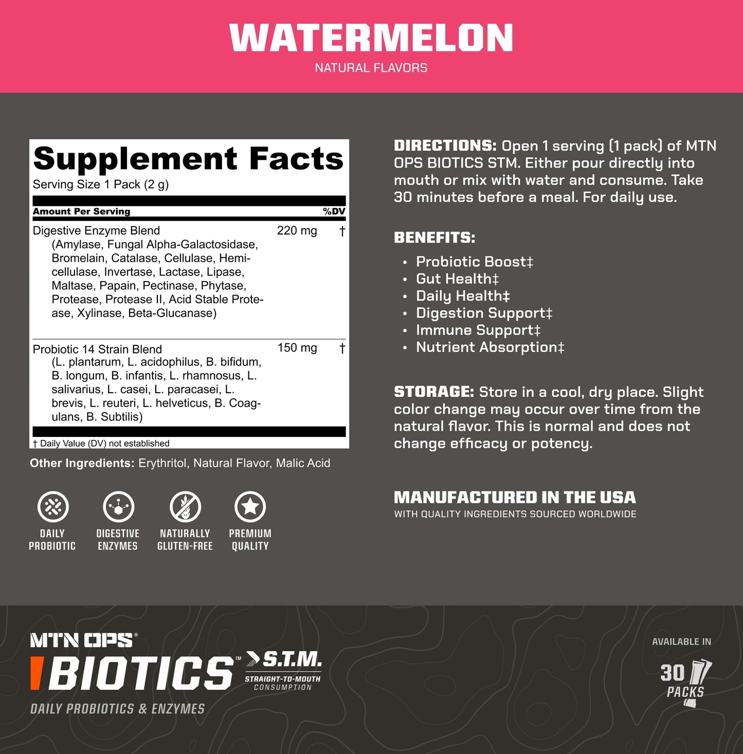 MTN OPS Biotics STM Probiotic Supplement – Gut Health, Digestion & Immunity (Sugar-Free)