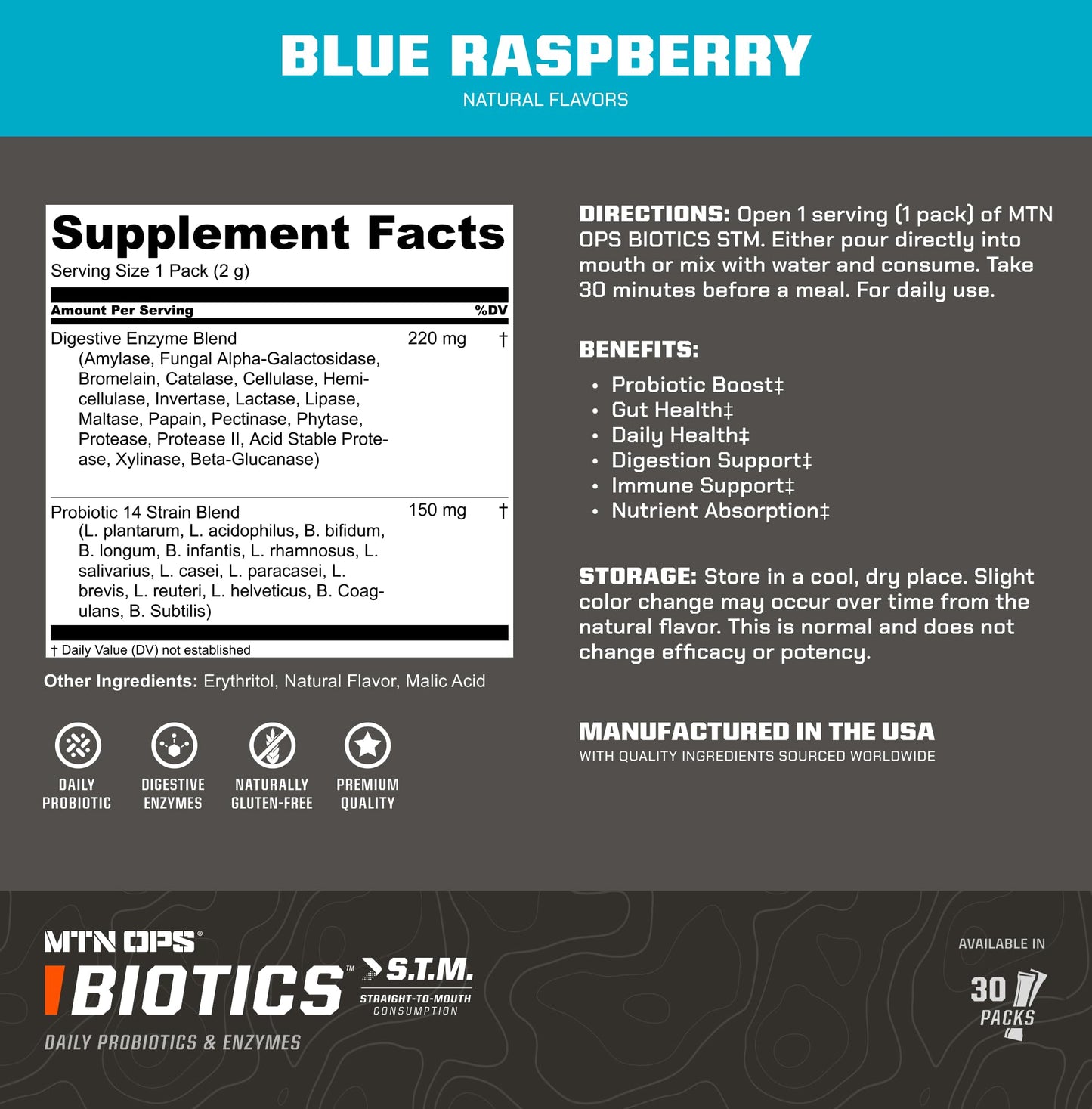 MTN OPS Biotics STM Probiotic Supplement – Gut Health, Digestion & Immunity (Sugar-Free)