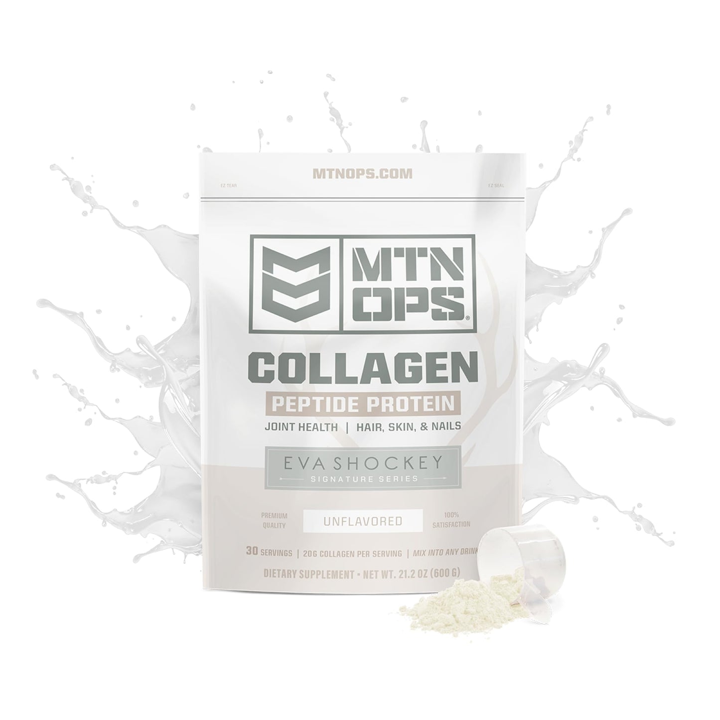 MTN OPS Collagen Peptide Protein Powder – Eva Shockey Signature, 20g Unflavored, Zero Sugar, 30 Servings