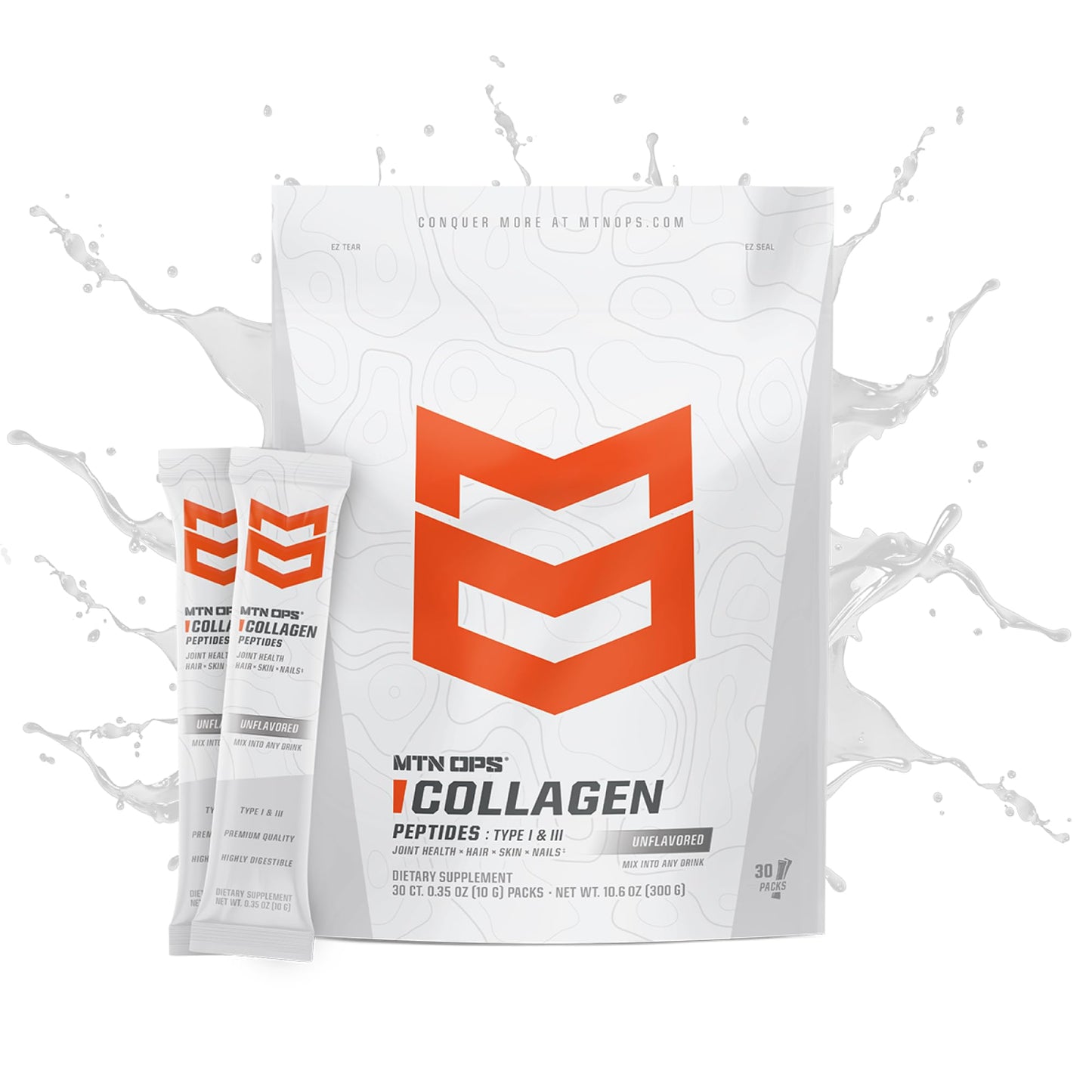 MTN OPS Collagen Protein Powder On-The-Go Packs - 9g Protein Per Serving, Unflavored, 30 Packs