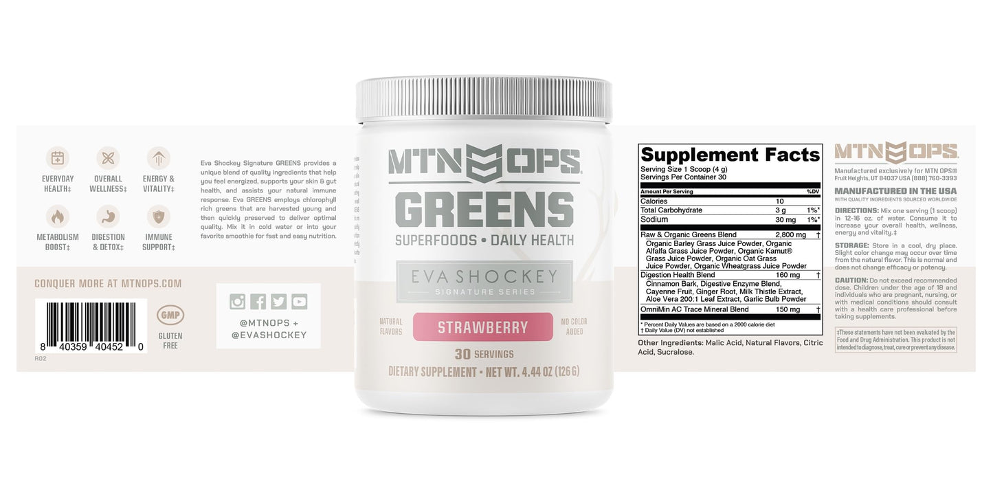 MTN OPS Eva Shockey Signature Series Super Greens – Strawberry, 30 Servings (4.4 oz)