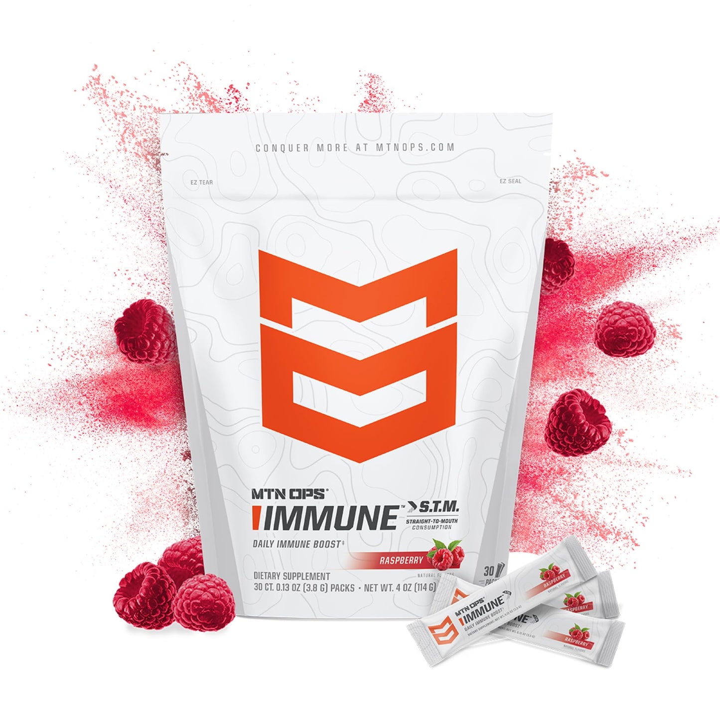 MTN OPS Immune STM Powder Drink Mix – Raspberry Flavor (30 Servings)
