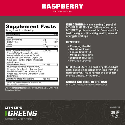 MTN OPS Super Greens – Immune Health & Energy Powder, 30 On-The-Go Packs