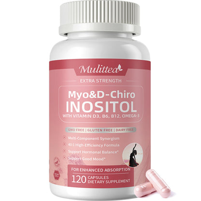 Mulittea Myo-Inositol & D-Chiro Supplement for Women - 14-in-1 Liposomal Inositol, 40:1 Ratio, 120 Vegan Capsules