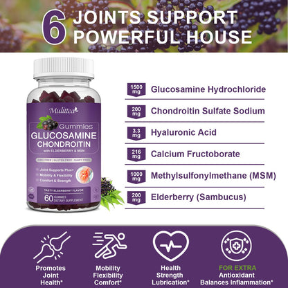 Mulittea Glucosamine Chondroitin Gummies - Extra Strength Joint Support (2 Pack)