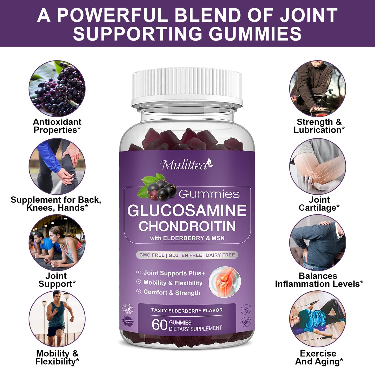 Mulittea Glucosamine Chondroitin Gummies - Extra Strength Joint Support (2 Pack)