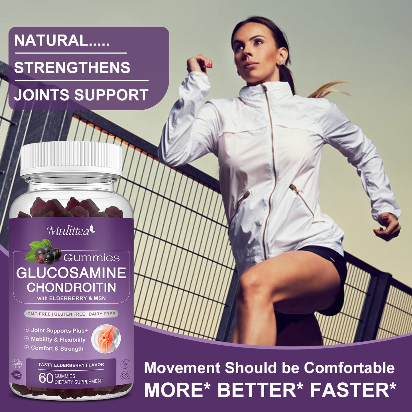 Mulittea Glucosamine Chondroitin Gummies - Extra Strength Joint Support (2 Pack)