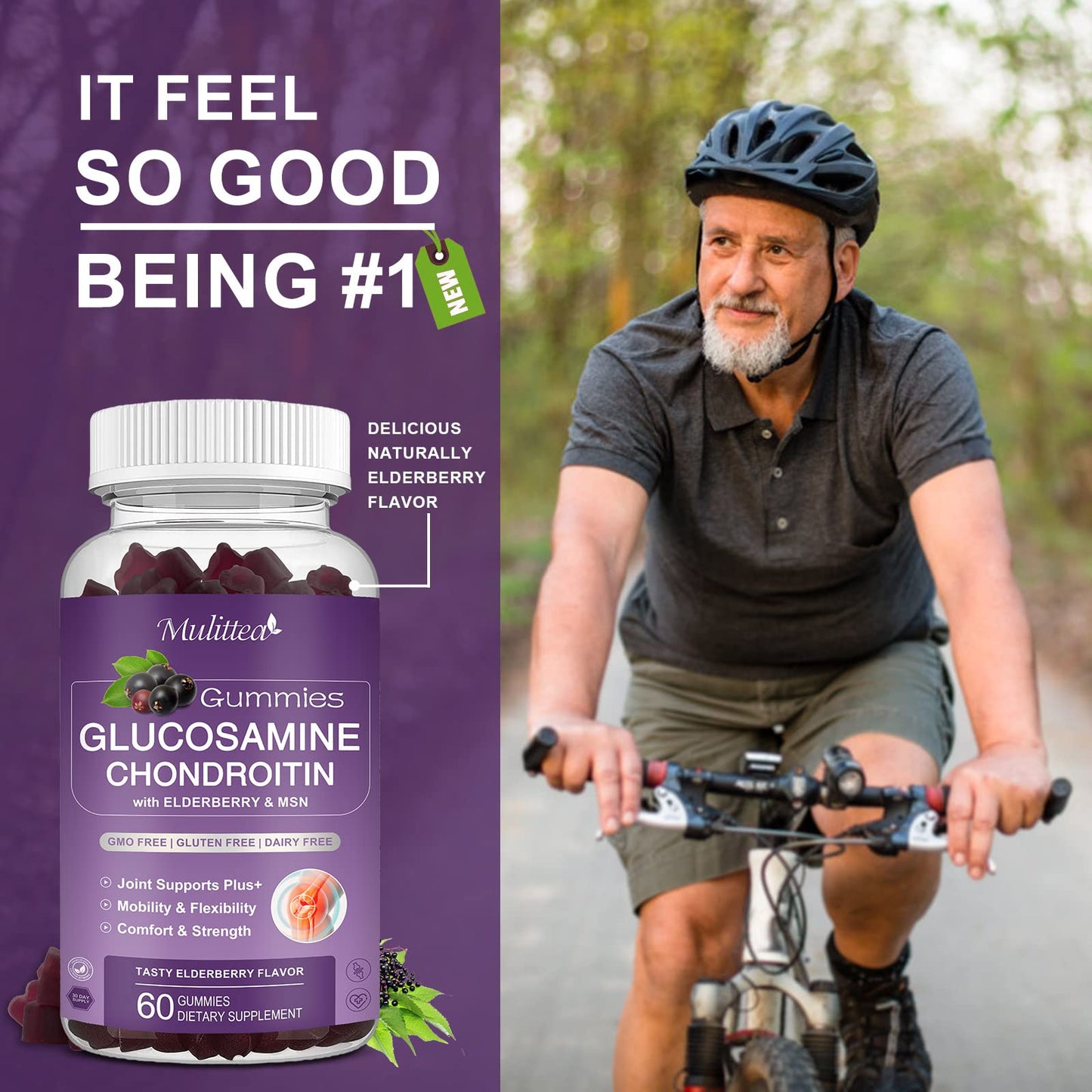 Mulittea Glucosamine Chondroitin Gummies - Extra Strength Joint Support (2 Pack)