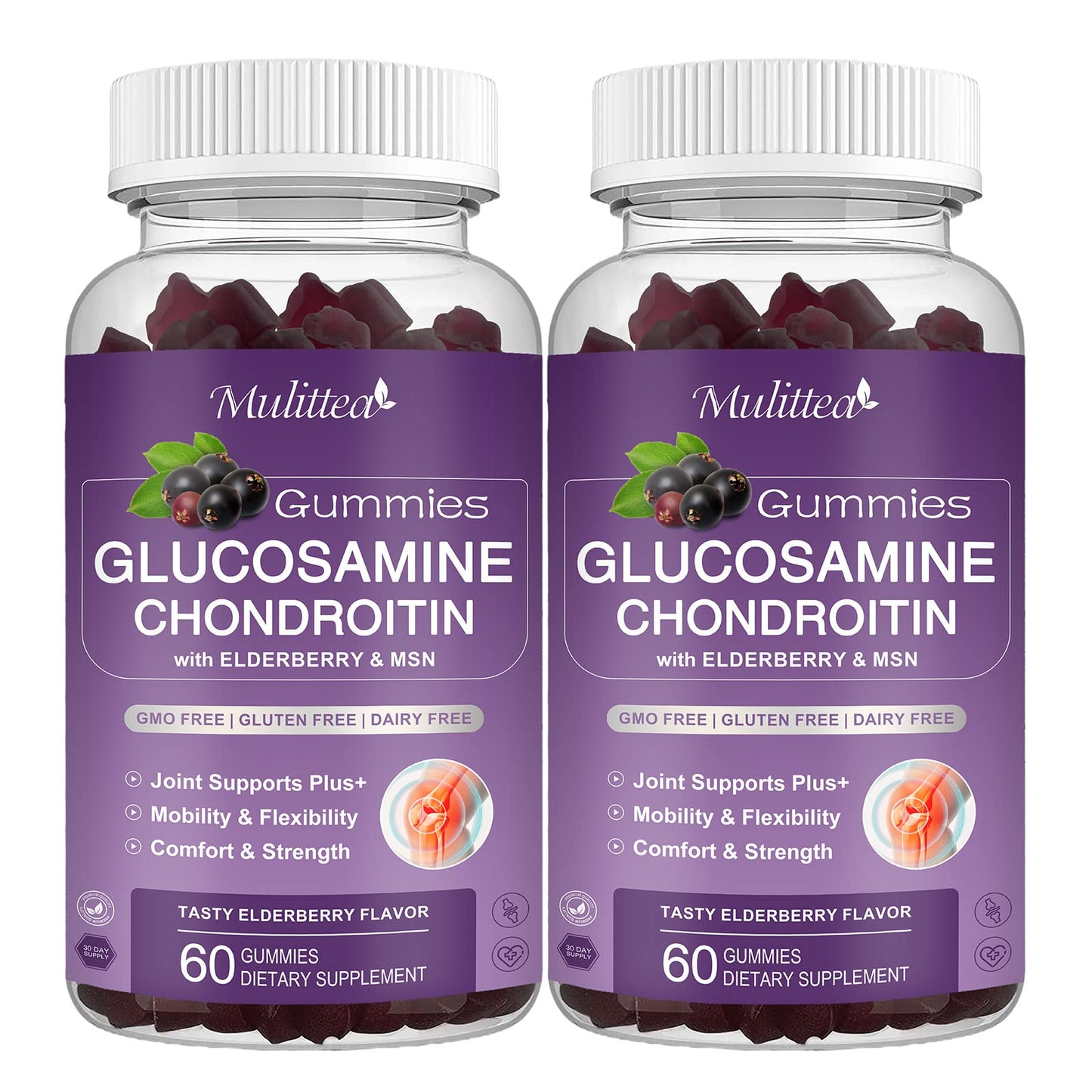 Mulittea Glucosamine Chondroitin Gummies - Extra Strength Joint Support (2 Pack)