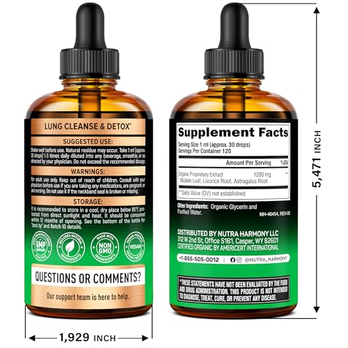 USDA Organic Mullein Drops for Lungs – 4 fl oz | Made in USA