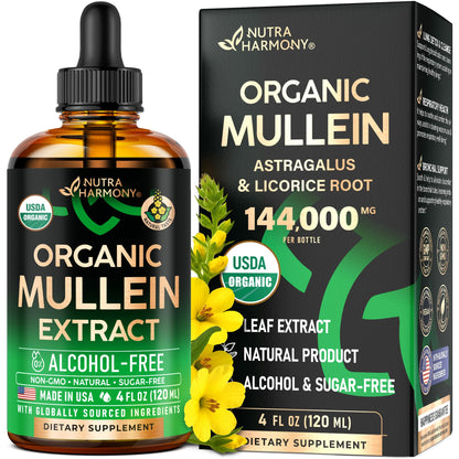 USDA Organic Mullein Drops for Lungs – 4 fl oz | Made in USA