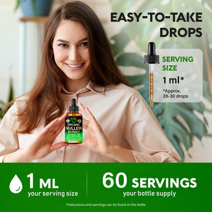 Mullein Drops for Lungs – USDA Organic Mullein Extract, Made in USA
