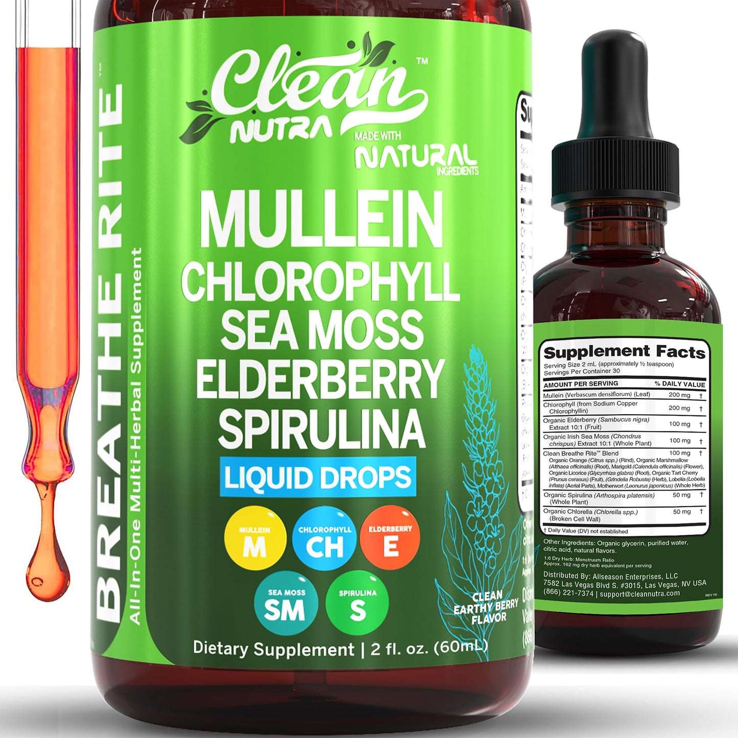 Clean Nutra Mullein Drops for Lungs – Organic Sea Moss & Herbal Lung Support