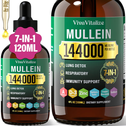 Mullein Drops for Lungs – 144000mg Mullein Leaf Extract | 120-Day Supply