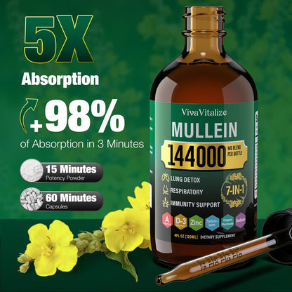 Mullein Drops for Lungs – 144000mg Mullein Leaf Extract | 120-Day Supply