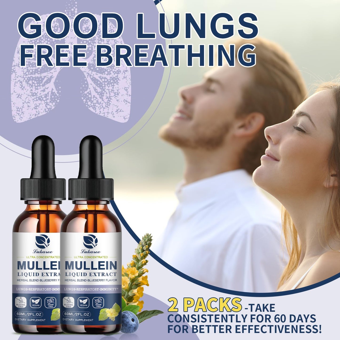 Mullein Drops for Lungs – Lung Detox & Immune Support (60 Servings) – Vegan Tincture