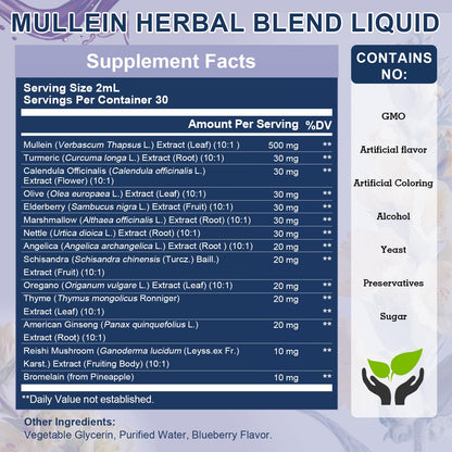 Mullein Drops for Lungs – Lung Detox & Immune Support (60 Servings) – Vegan Tincture