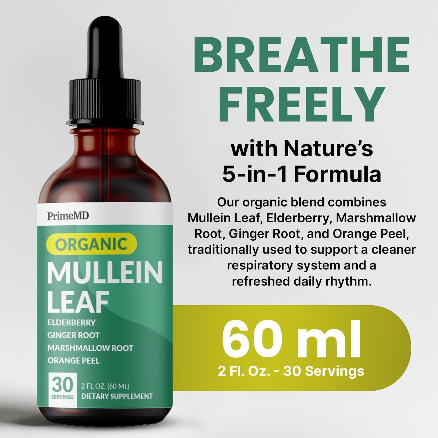 PrimeMD 5-in-1 Mullein Drops for Lungs – Respiratory Support (4-Pack, 120 Servings)