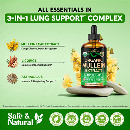 USDA Organic Mullein Drops for Lungs – 4 fl oz | Made in USA