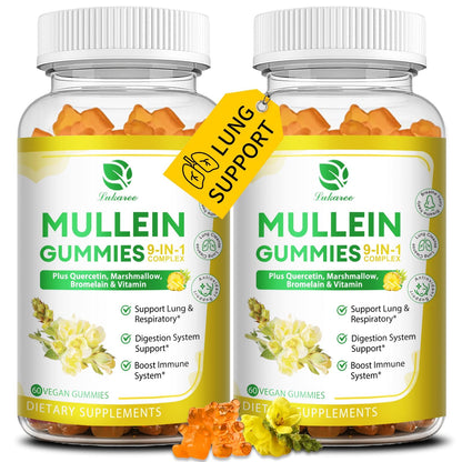 2-Pack 9-in-1 Mullein Gummies for Lung Cleanse & Immunity – Extra Strength, Vegan, 120 Count