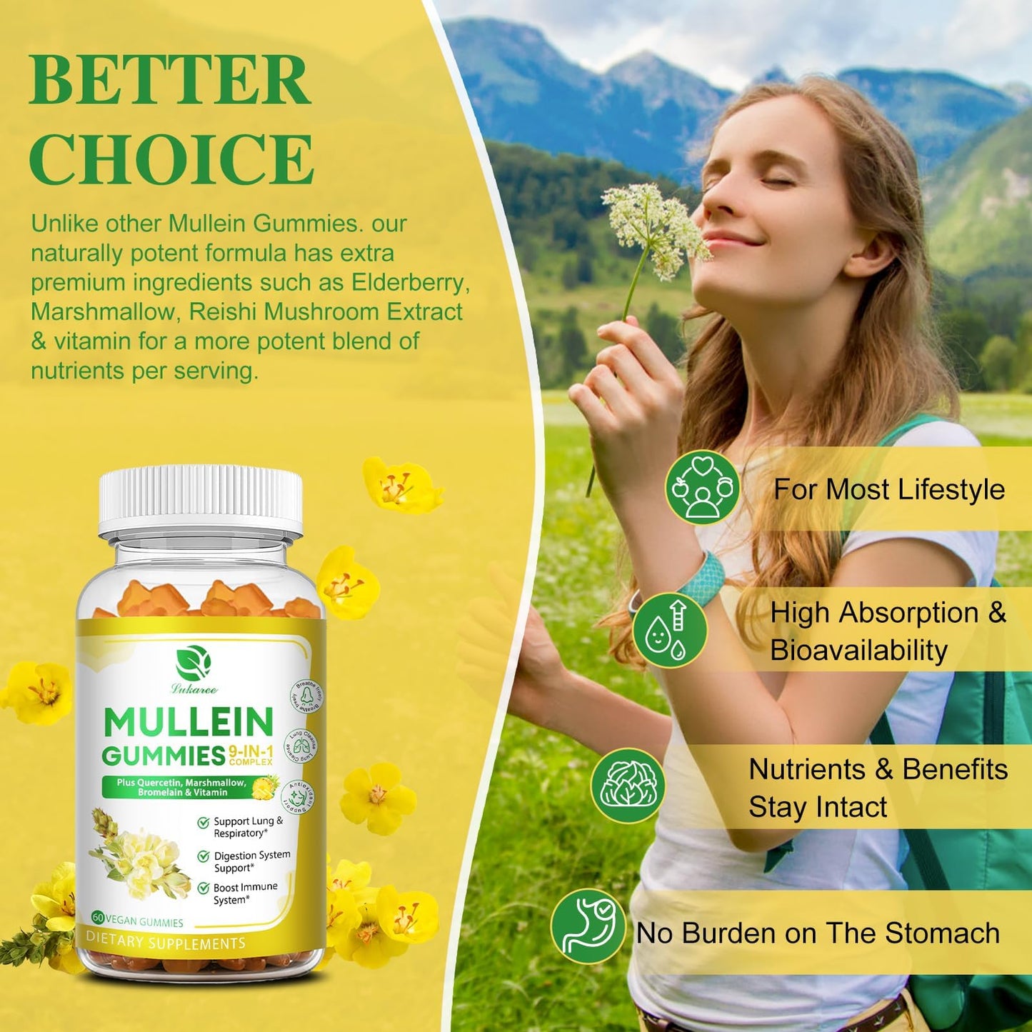 2-Pack 9-in-1 Mullein Gummies for Lung Cleanse & Immunity – Extra Strength, Vegan, 120 Count