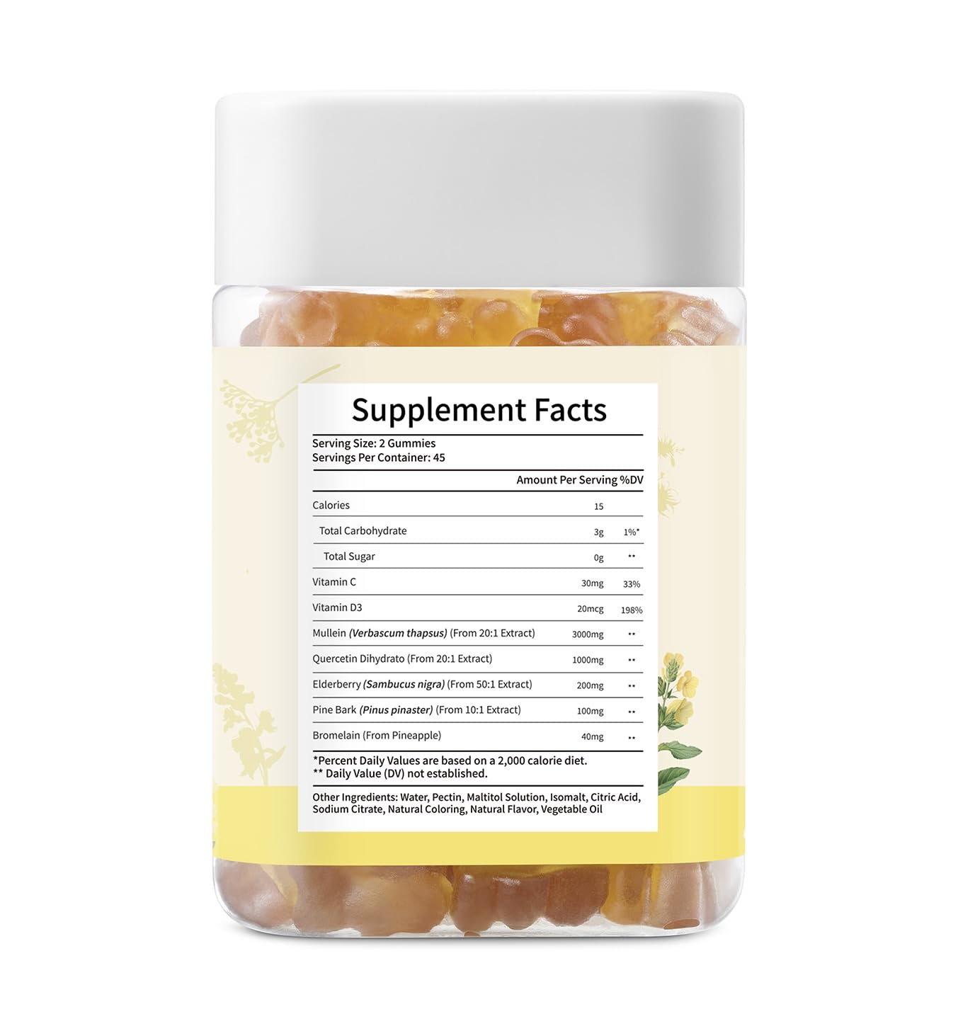Mullein Gummies 3600mg – 7-in-1 Lung Health, Immune Support, Vegan, No Sugar | 90 Count