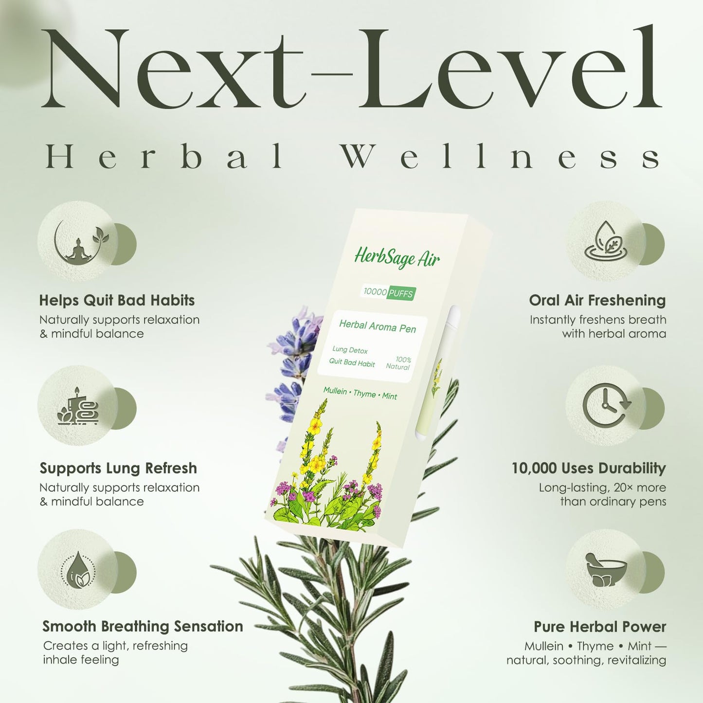 Mullein Herbal Diffuser Pen – ULTRA-LONG 10,000 Uses | All-Natural