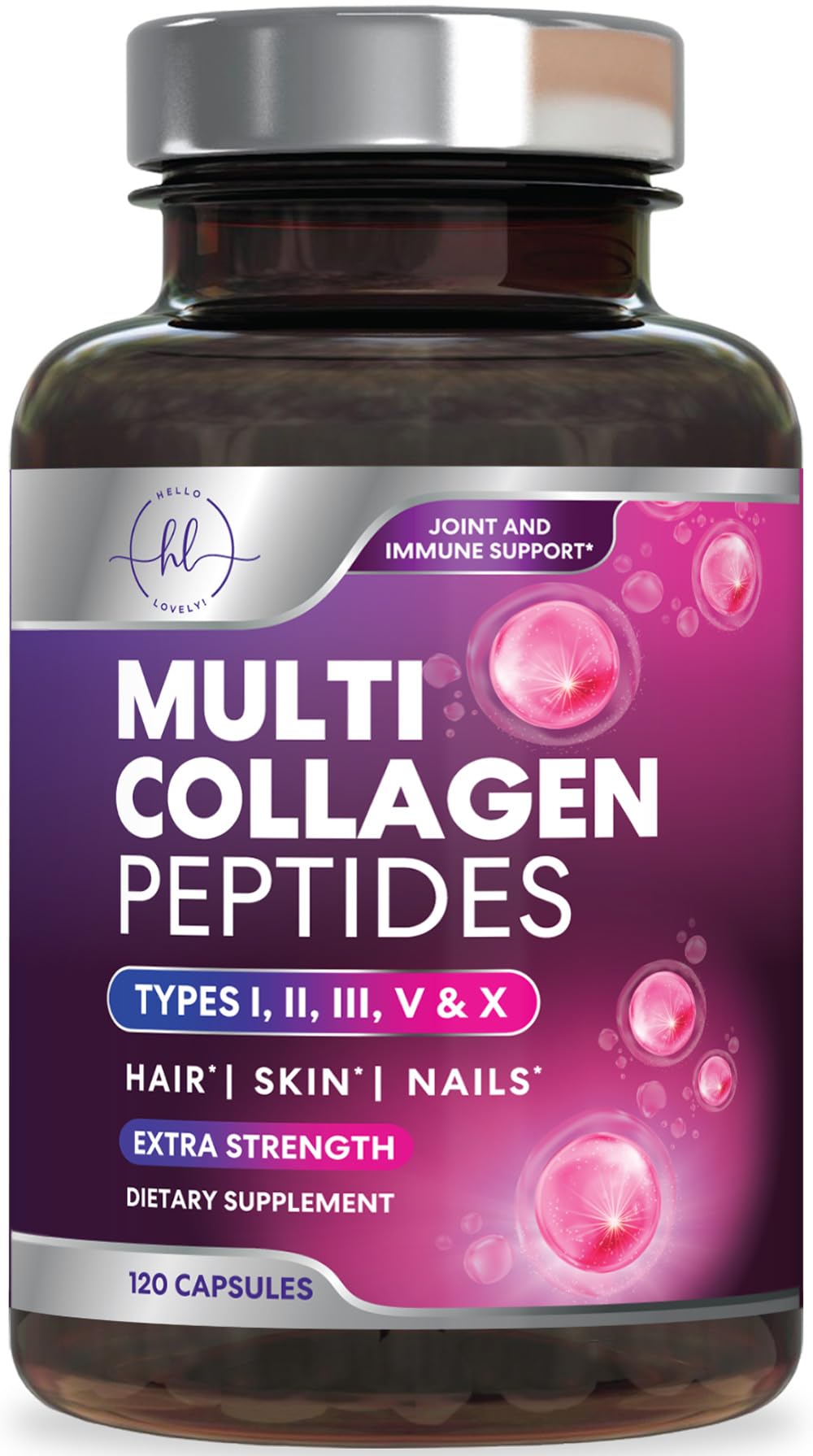 Multi Collagen 2400 mg - Types I, II, III, V & X | Hydrolyzed Collagen Capsules for Hair, Skin, Nails & Joints - 120 Capsules