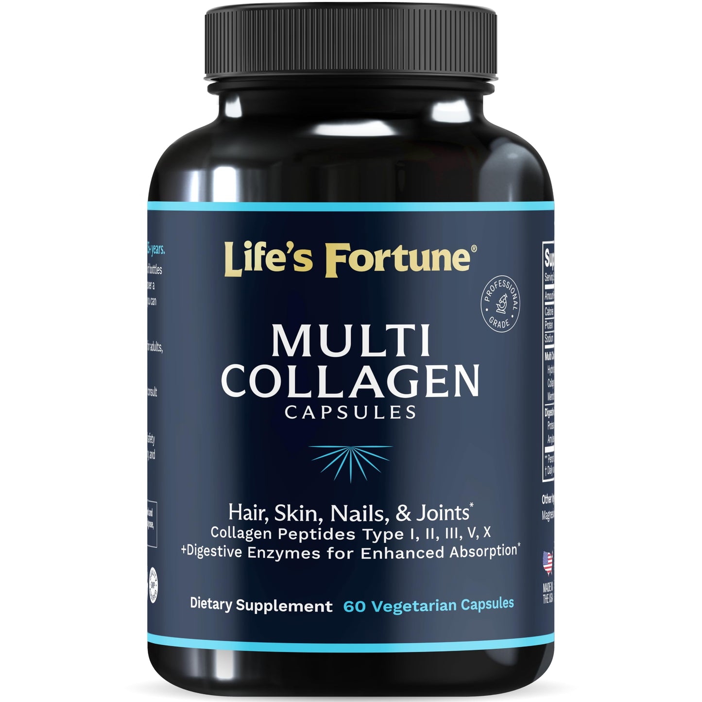 Multi Collagen Peptides Powder Drink Plus – Type I–X, Digestive Enzymes – Skin, Joints, Hair, Nails – Unflavored, 60 Caps